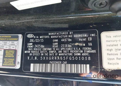 2015 Kia Optima Sxl Turbo from USA, damaged, VIN 5XXGR4A65FG501018